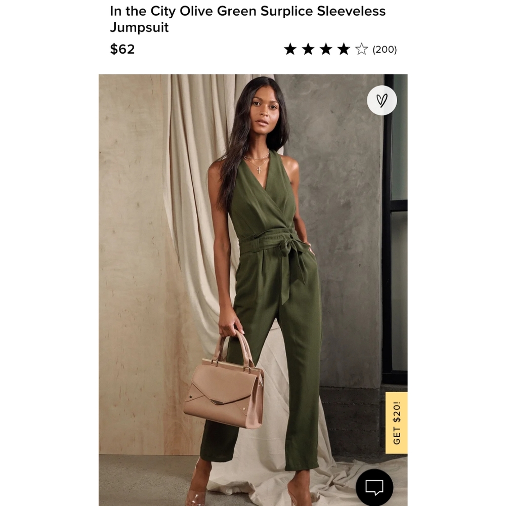 Brand New Lulu's Olive Green Surplice Sleeveless Jumpsuit